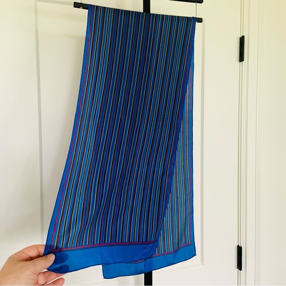 ECHO royal blue striped silk scarf - Picture 5 of 6